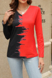 V Neck Color Block Long Sleeves Top
