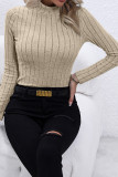 Ribbed Knitting Turtleneck Long Sleeves Top