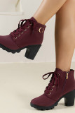 Plain PU Thick Heel Ankle Bootie