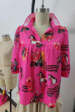 Printed Button Up Frill Collar Babydoll Blouse