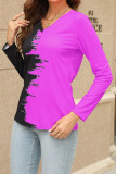 V Neck Color Block Long Sleeves Top