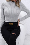Ribbed Knitting Turtleneck Long Sleeves Top
