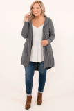Gray Plus Size Drawstring High Low Hooded Jacket