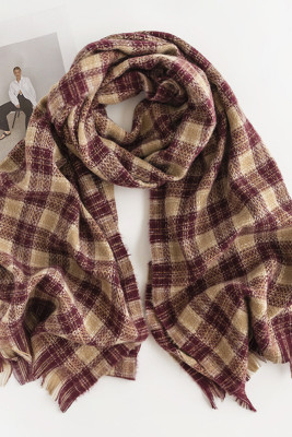 Plaid Knit Fringe Scarf MOQ 3pcs