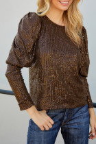 Brown Puff Sleeve Sequin Top