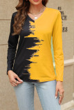 V Neck Color Block Long Sleeves Top