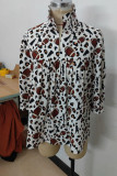Printed Button Up Frill Collar Babydoll Blouse