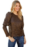 Brown Puff Sleeve Sequin Top