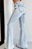 Ripped Raw Hem Flare Jeans