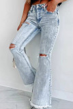 Ripped Raw Hem Flare Jeans