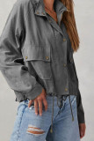Plain Open Zipper Snap Button Jacket