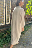 White Textured Turn Down Collar Long Shirt Dress