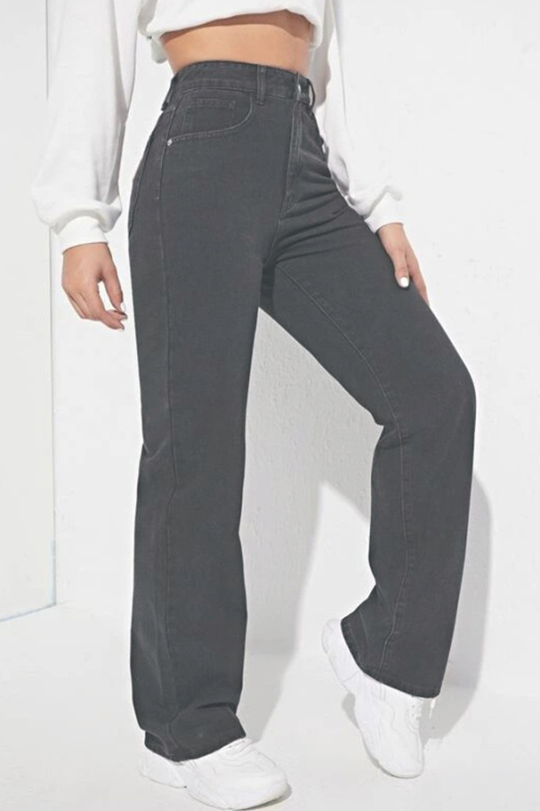 Black Denim Straight Jeans