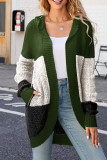 Color Block Pockets Open Knit Cardigan With Hood