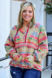 Multicolor Plus Size Western Aztec Geometric Pattern Zip up Hoodie