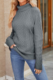 Plain Cable Knit Turtle Neck Sweater