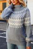Geometric Knit Turtle Collar Sweater