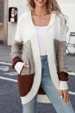 Color Block Pockets Open Knit Cardigan With Hood