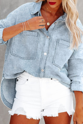 Washed Button Up Denim Shirt Jacket