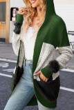 Color Block Pockets Open Knit Cardigan With Hood