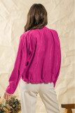 Plain Open Zipper Snap Button Jacket