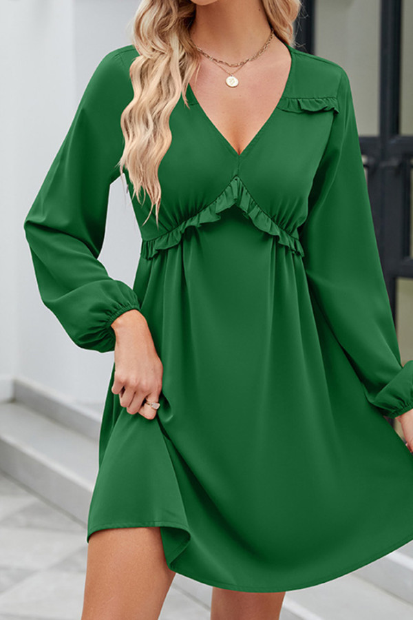 V Neck Ruffle Smocked Dress