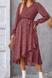 Ruffle Hem Tie Waist Flower Dress