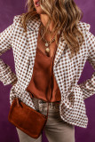 Chestnut Check Print Single Button Lapel Collar Blazer