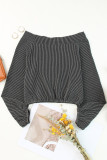 Gray Ribbed Knit Off-Shoulder Balloon Sleeve Top