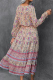 Bohemian Floral V Neck Buttoned Maxi Dress