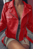 PU Leather Zipper Short Jacket