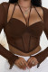 Plain Mesh Open Bust Halter Long Sleeves Crop Top