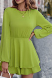 Plain Lantern Sleeves Ruffles Romper
