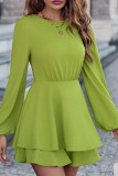 Plain Lantern Sleeves Ruffles Romper