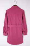 Rose Corduroy Long Sleeve Button up Shirt Dress with Belt