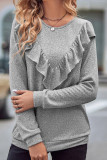 Plain Ruffles Splicing Long Sleeves Top