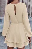 Plain Lantern Sleeves Ruffles Romper