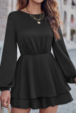 Plain Lantern Sleeves Ruffles Romper