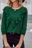 Plain Ruffles Splicing Long Sleeves Top