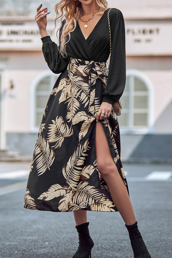 Wrap V Neck Floral Split Maxi Dress