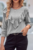 Plain Ruffles Splicing Long Sleeves Top