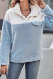 Button Down Color Block Sharpa Sweatshirt