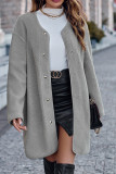 Plain Crew Neck Snap Button Fleece Jacket
