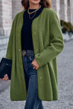 Plain Crew Neck Snap Button Fleece Jacket