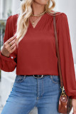 Plain V Neck Pin Tuck Stitching Blouse