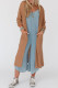 Chestnut Long Waffle Knit Cardigan with Pockets