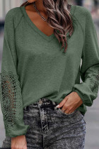 Green Crochet Lace Patch Raglan Sleeve Top