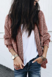Peach Blossom Plaid Contrast Trim Open Front Cardigan