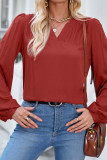 Plain V Neck Pin Tuck Stitching Blouse