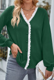 Plain Lace Edge Open Button Knit Blouse